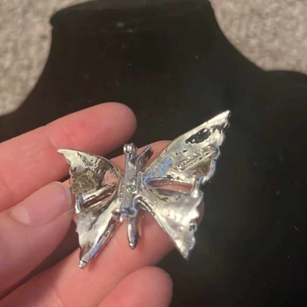 Vintage Gerry’s Rhinestone Butterfly Brooch Silver Tone Sparkly Pin
